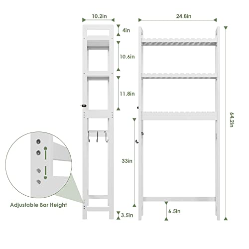 Bamjoy Over The Toilet Storage Shelf - Bamboo 6 Tier Tall Storage Shelf Home Office Bookshelf Bookcase Bathroom Shelf Bathroom Organizer Space Saver Bundle