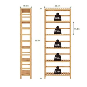 Bamjoy Over The Toilet Storage Shelf - Bamboo 6 Tier Tall Storage Shelf Home Office Bookshelf Bookcase Bathroom Shelf Bathroom Organizer Space Saver Bundle