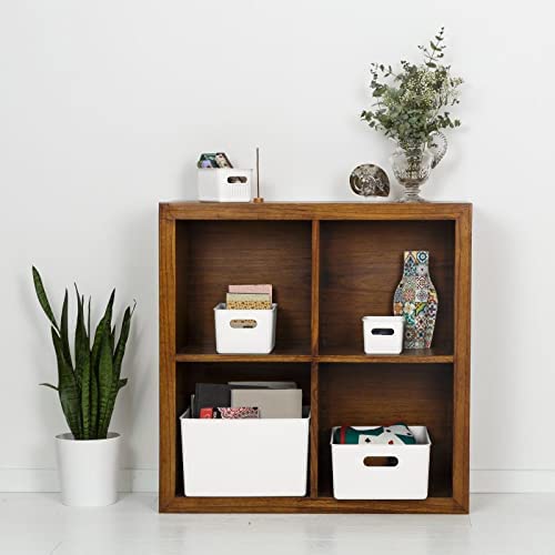 Superio Small Ribbed Plastic Storage Basket Organizer, 1.5 Mini White and Grey Classic Closet Storage bin for Shelf, Pantry, Office, and Cosmetics