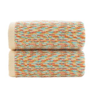 pidada hand towels set of 2 colorful striped pattern 100% cotton soft absorbent decorative towel for bathroom 13.4 x 29.1 inch (yellow)