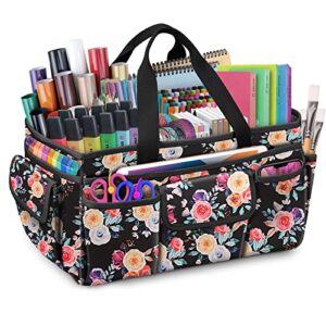 finpac large craft storage tote bag with multiple pockets, scrapbooking carrying case storage caddy with handle for sewing, art, desktop, baby care supplies (rose garden)