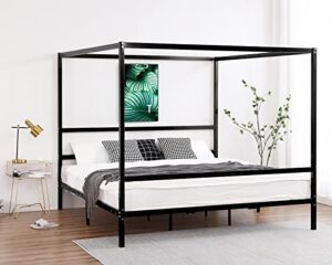 bonnlo black canopy bed frame king with headboard, four poster bed frame king, metal