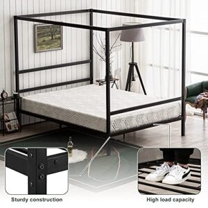 Bonnlo Black Canopy Bed Frame King with Headboard, Four Poster Bed Frame King, Metal