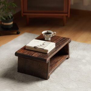 SINOBEST Antique Table with Folding Legs, Wooden Coffee Table, Japanese Floor Tea Table, Laptop Tatami Table, Multifunctional Low Table (19.7”x11.8”x7.9”)