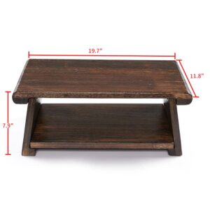 SINOBEST Antique Table with Folding Legs, Wooden Coffee Table, Japanese Floor Tea Table, Laptop Tatami Table, Multifunctional Low Table (19.7”x11.8”x7.9”)