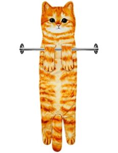 infaccial funny cat hand towels for bathroom kitchen-cute hanging cat towel decorative animal washcloths face towels cat decor-funny cat gifts for cat lovers/house warming gifts for women(orange cat)