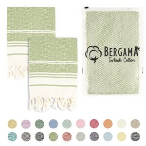 bergama turkish cotton hand towels for bathroom, set of 2 |0 cotton, 18x36 inches, farmhouse decorative boho gift for face, hand, hair, bath decor, tea, gym, yoga, dish & kitchen (khaki)
