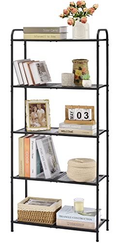 Tajsoon 5-Tier Storage Rack, Metal Shelving Unit Storage Shelves, Multipurpose Shelf Display Rack for Living Room, Kitchen, Bathroom, Balcony, Americano/Black