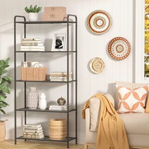 Tajsoon 5-Tier Storage Rack, Metal Shelving Unit Storage Shelves, Multipurpose Shelf Display Rack for Living Room, Kitchen, Bathroom, Balcony, Americano/Black