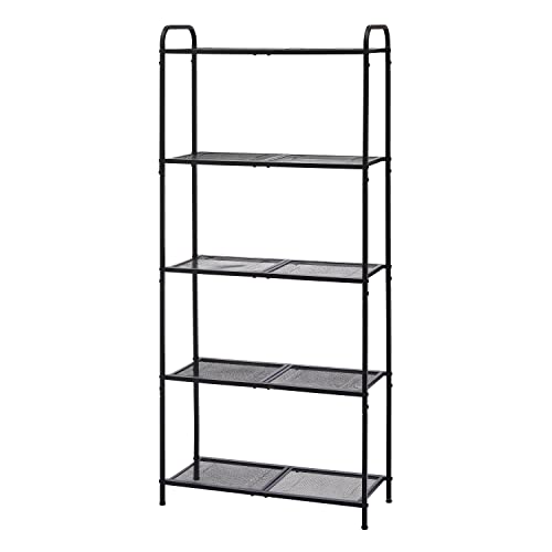 Tajsoon 5-Tier Storage Rack, Metal Shelving Unit Storage Shelves, Multipurpose Shelf Display Rack for Living Room, Kitchen, Bathroom, Balcony, Americano/Black