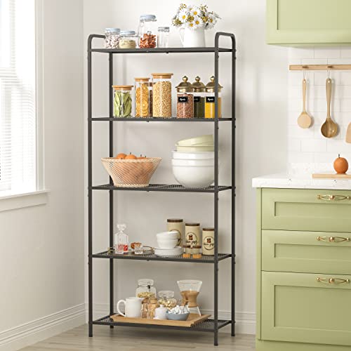 Tajsoon 5-Tier Storage Rack, Metal Shelving Unit Storage Shelves, Multipurpose Shelf Display Rack for Living Room, Kitchen, Bathroom, Balcony, Americano/Black