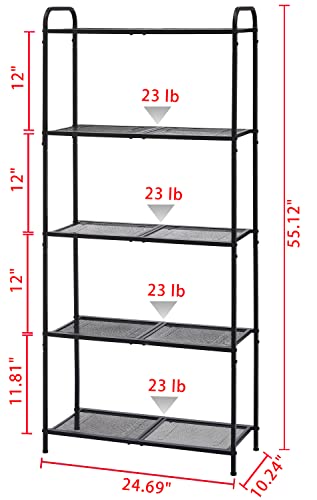 Tajsoon 5-Tier Storage Rack, Metal Shelving Unit Storage Shelves, Multipurpose Shelf Display Rack for Living Room, Kitchen, Bathroom, Balcony, Americano/Black