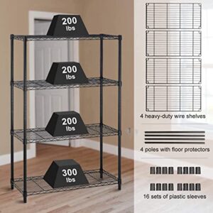 MKDLUFEI 4 Tier Adjustable Storage Shelf Metal Storage Rack Wire Shelving Unit Storage Shelves Metal 1000Lbs Capacity 14''Lx36''Wx54''H NSF Certification for Pantry Closet Kitchen Storage Black