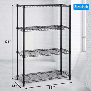 MKDLUFEI 4 Tier Adjustable Storage Shelf Metal Storage Rack Wire Shelving Unit Storage Shelves Metal 1000Lbs Capacity 14''Lx36''Wx54''H NSF Certification for Pantry Closet Kitchen Storage Black