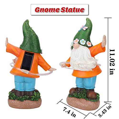 Ovewios Garden Gnome Outdoor Statue, Funny Gnomes Garden Sculptures & Statues Playing Hula Hoop with Solar LED Light Resin Yard Ornament for Outdoor Garden Lawn Patio Decor, Housewarming Gifts