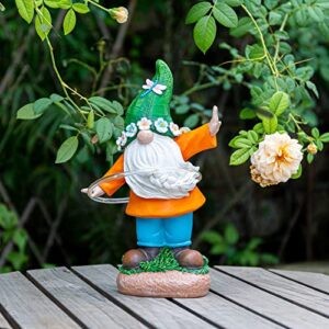 Ovewios Garden Gnome Outdoor Statue, Funny Gnomes Garden Sculptures & Statues Playing Hula Hoop with Solar LED Light Resin Yard Ornament for Outdoor Garden Lawn Patio Decor, Housewarming Gifts