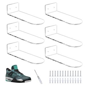 acrylic floating clear sneaker shelves wall mount set of 6 for shoe display，floating shoe display shelves for bedroom, gaming room, living room，entrance hall