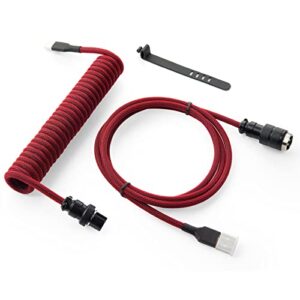 gunmjo pro custom coiled usb c cable for gaming keyboard, double-sleeved mechanical keyboard cable with detachable metal aviator, 1.5m usb-c to usb-a, red color