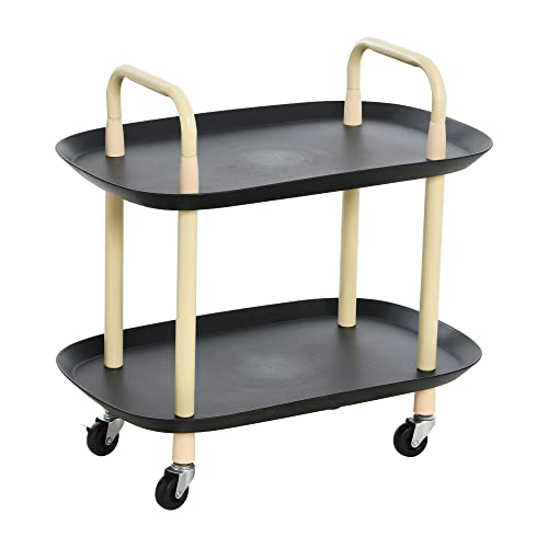 Main + Mesa Modern Plastic and Metal 2-Tier Trolley, Black and Sand