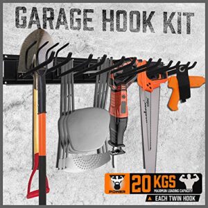 HORUSDY 64-Inch Heavy Duty Garage Organization Rack, 4 packs Rails and 9 Adjustable Hooks, Tool Organizer Rack with Heavy Double Hooks Tracks Max Load 600LB