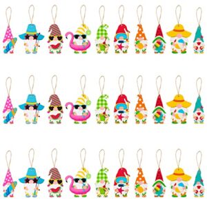 watinc 31pcs summer gnome hanging wooden ornament set, flamingo element wood pendant crafts decor supplies, wood tags embellishments with rope for holiday hawaiian beach party decoration (10 styles)