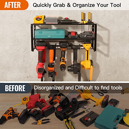 Pimpimsky Power Tool Organizers, Drill Holder Wall Mounted, Garage Tool Organizers and Storage, Heavy-Duty Tool Shelf, Storage Rack Tool Hangers for Shed Workshop, Compact Design, Gift for Dad Men