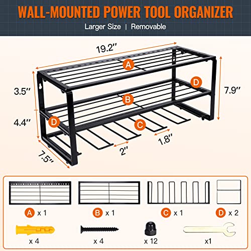 Pimpimsky Power Tool Organizers, Drill Holder Wall Mounted, Garage Tool Organizers and Storage, Heavy-Duty Tool Shelf, Storage Rack Tool Hangers for Shed Workshop, Compact Design, Gift for Dad Men