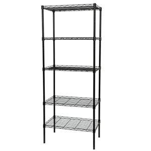 macro globe 5-tiers carbon steel shelving units, kitchen organizer with 6 hooks, classic wire shelving units, multi use storage rack for home office, size 59.10 “x 23.60” x 13.80”(black)