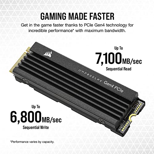 Corsair MP600 PRO LPX 2TB M.2 NVMe PCIe x4 Gen4 SSD - Optimized for PS5 (Up to 7,100MB/sec Sequential Read & 6,800MB/sec Sequential Write Speeds, High-Speed Interface, Compact Form Factor) Black