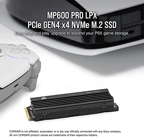 Corsair MP600 PRO LPX 2TB M.2 NVMe PCIe x4 Gen4 SSD - Optimized for PS5 (Up to 7,100MB/sec Sequential Read & 6,800MB/sec Sequential Write Speeds, High-Speed Interface, Compact Form Factor) Black