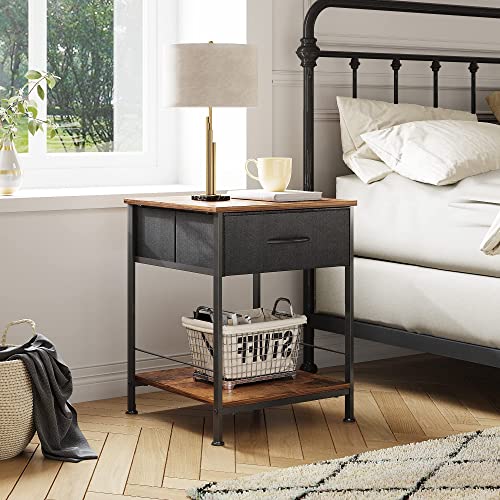 WLIVE 1-Drawer Nightstand and 5-Drawer Dresser Set, Fabric Storage Tower for Bedroom, Hallway, Nursery, Closets, Tall Chest Organizer Unit with Textured Print Fabric Bins, Steel Frame