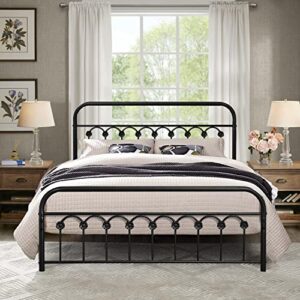 vecelo bed frame, queen size metal platform with headboard & footboard, premium steel slat support mattress foundation,no box spring needed