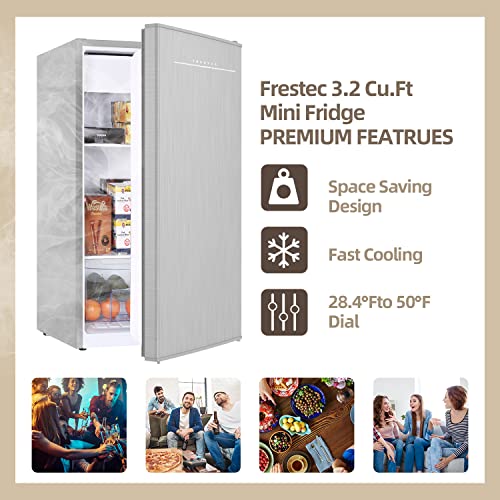 3.2 Cu.Ft. Small Refrigerator with Freezer, Mini Fridge for Bedroom, Mini Dorm Refrigerator with 6 Settings Mechanical Thermostat, One-Touch Defrosting System, Energy Saving, for Office, Home, Apartment, Silver