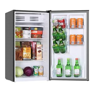 3.2 Cu.Ft. Small Refrigerator with Freezer, Mini Fridge for Bedroom, Mini Dorm Refrigerator with 6 Settings Mechanical Thermostat, One-Touch Defrosting System, Energy Saving, for Office, Home, Apartment, Silver