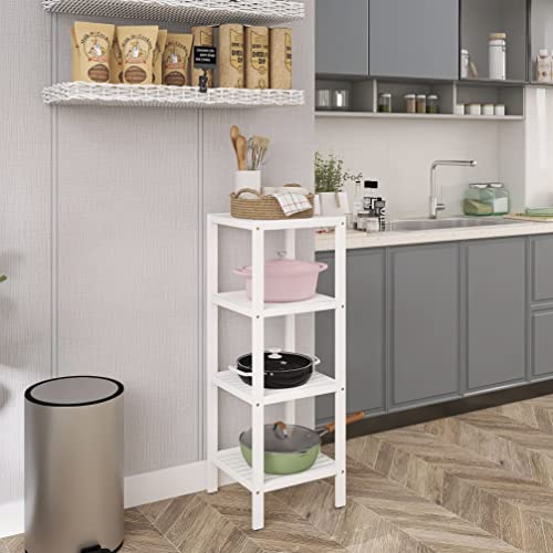 SMIBUY Bathroom Storage Shelf, 4-Tier Bamboo Rack Organizer, Multifunctional Shelving Unit for Living Room Bedroom Kitchen (White)
