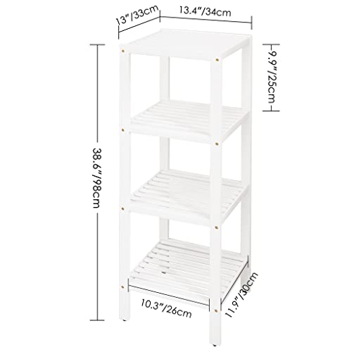 SMIBUY Bathroom Storage Shelf, 4-Tier Bamboo Rack Organizer, Multifunctional Shelving Unit for Living Room Bedroom Kitchen (White)