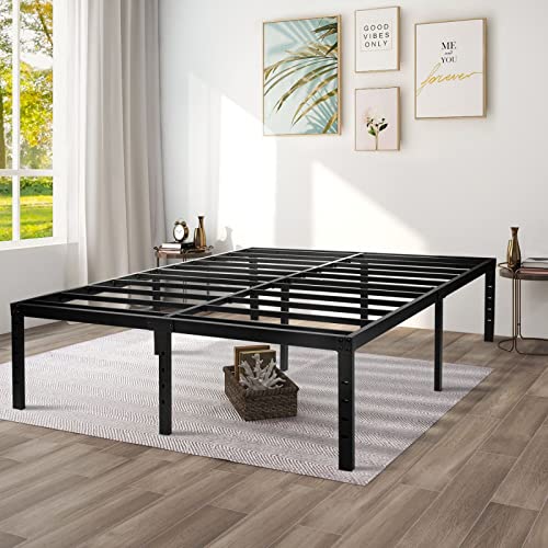 AMSEJOPS King Bed Frame, 16 Inches Metal Platform Bedframe with Steel Slat Support, Hold up to 3500lbs, Noise-Free, Easy Assembly