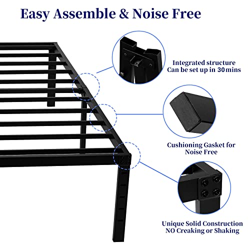 AMSEJOPS King Bed Frame, 16 Inches Metal Platform Bedframe with Steel Slat Support, Hold up to 3500lbs, Noise-Free, Easy Assembly