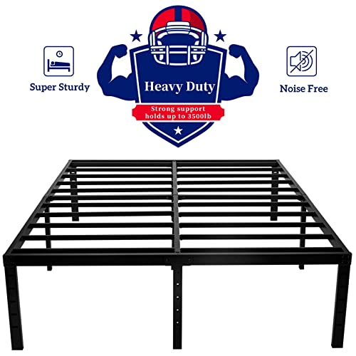 AMSEJOPS King Bed Frame, 16 Inches Metal Platform Bedframe with Steel Slat Support, Hold up to 3500lbs, Noise-Free, Easy Assembly