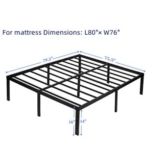 AMSEJOPS King Bed Frame, 16 Inches Metal Platform Bedframe with Steel Slat Support, Hold up to 3500lbs, Noise-Free, Easy Assembly
