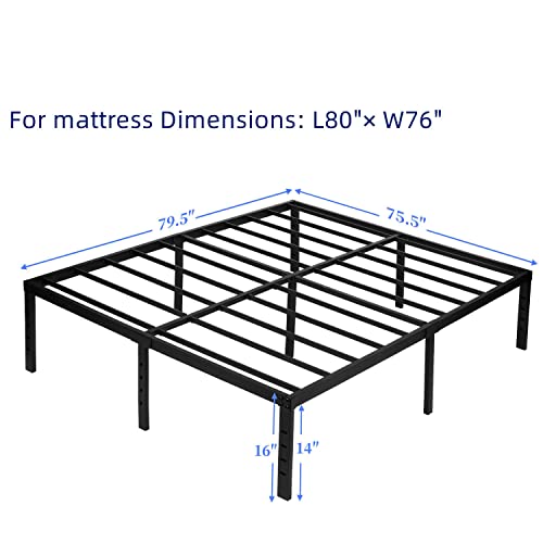 AMSEJOPS King Bed Frame, 16 Inches Metal Platform Bedframe with Steel Slat Support, Hold up to 3500lbs, Noise-Free, Easy Assembly