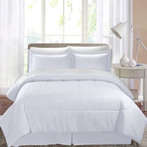 Cathay Home Basic Bedding Home Essential Ultra Soft Light Weight 8PC Wrinkle Resistant Microfiber Bed in a Bag Set (Includes Complete Sheet Set, Comforter Set & Bedskirt) - Full, White