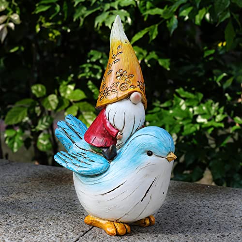 CYnice Garden Gnome Statue Outdoor Decor - Garden Gnomes Sitting on Bird Statue for Garden Yard Patio Lawn Decorations,Gnome Gifts