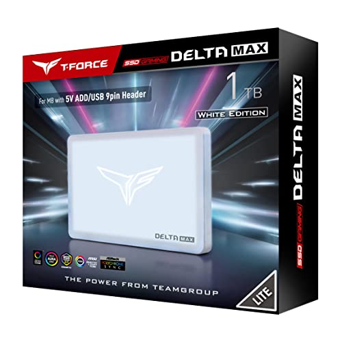 TEAMGROUP T-Force Delta MAX Lite(Dramless) White ARGB 1TB with 3D NAND TLC 2.5 Inch SATA III Internal SSD (R/W Speed up to 550/500 MB/s) T253TM001T0C425