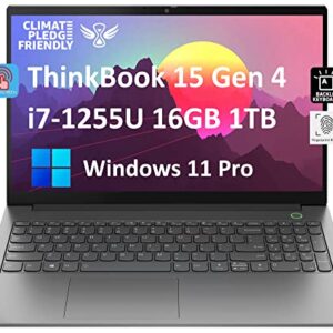 Lenovo ThinkBook 15 Gen 4 15.6" FHD Touchscreen (12th Gen Intel 10-Core i7-1255U, 16GB RAM, 1TB PCIe SSD, Narrow Bezel IPS) Business Laptop, Backlit Keyboard, Fingerprint, Thunderbolt 4, Win 11 Pro