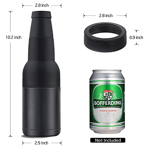 Stepstall Beer Gifts for Men, Beer Bottle and Can Cooler with Beer Opener, 12 oz. Slim Can Beer Bottle Insulators Holder, Vacuum Insulated Double Walled Stainless Steel(Matte Black)