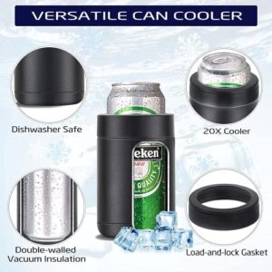 Stepstall Beer Gifts for Men, Beer Bottle and Can Cooler with Beer Opener, 12 oz. Slim Can Beer Bottle Insulators Holder, Vacuum Insulated Double Walled Stainless Steel(Matte Black)