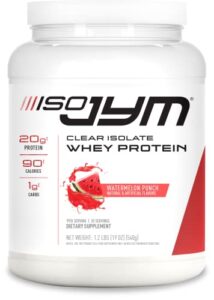 jym supplement science iso jym watermelon, 90 calories, 100% whey protein isolate, zero fat, zero sugars, mixes clear, for women & men, 20 servings