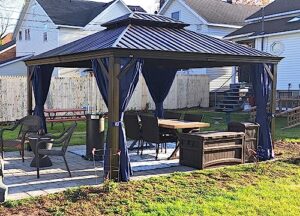 purple leaf 10' x 12' hardtop gazebo canopy with netting and curtains for outdoor deck backyard heavy duty sunshade outside metal patio permanent pavilion