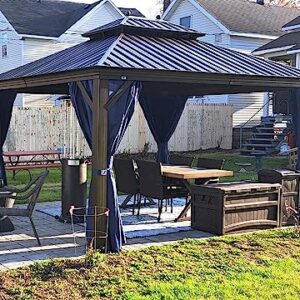 PURPLE LEAF 10' X 12' Hardtop Gazebo Canopy with Netting and Curtains for Outdoor Deck Backyard Heavy Duty Sunshade Outside Metal Patio Permanent Pavilion